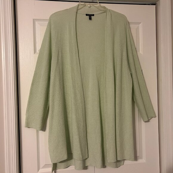 EILEEN FISHER Sz 2X Mint Green Linen Open Cardigan Sweater - Picture 1 of 7